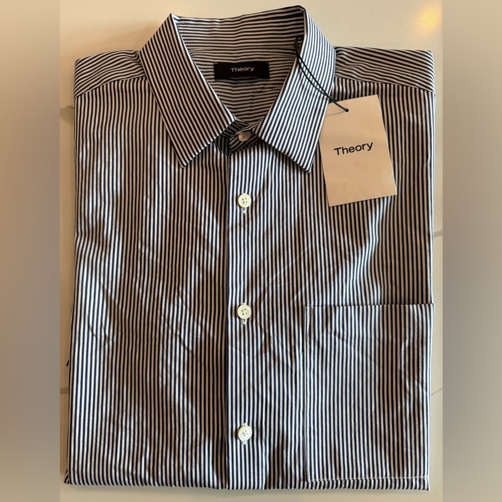 Theory Men’s Menlo SS Derby Stripe Button Down Shirt Men’s S - Picture 4 of 6